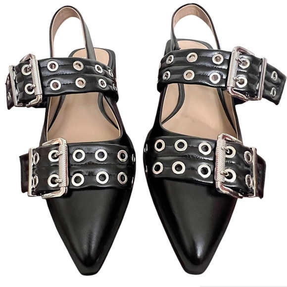 Mix No. 6 Sybel Flat black faux patent leather  silver hardware 9.5 nwot - Picture 3 of 16